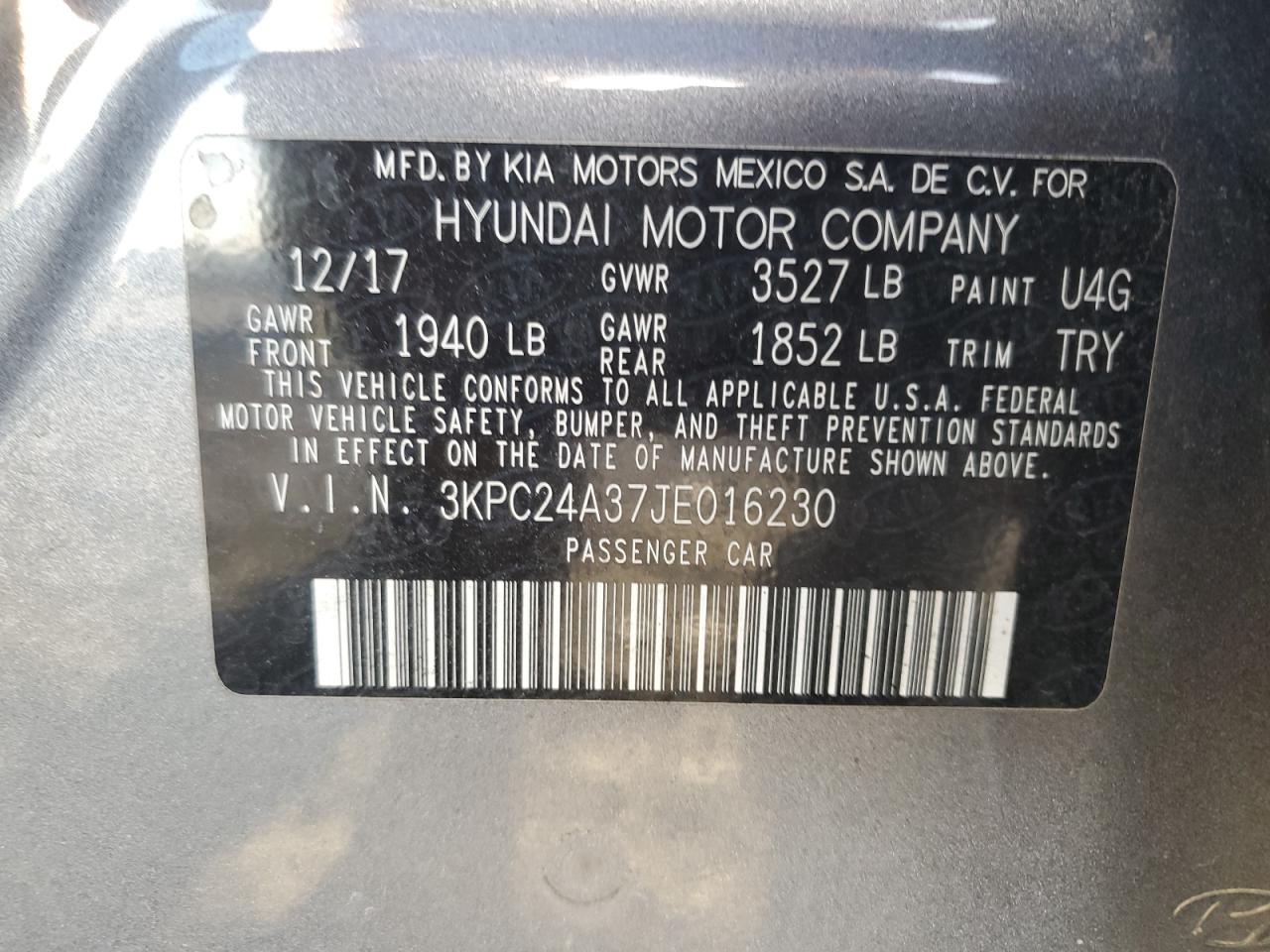 2018 Hyundai Accent Se VIN: 3KPC24A37JE016230 Lot: 84902435