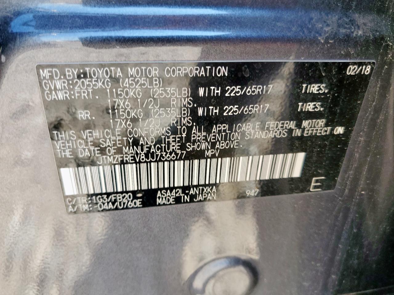 2018 Toyota Rav4 Le VIN: JTMZFREV8JJ736677 Lot: 85577585