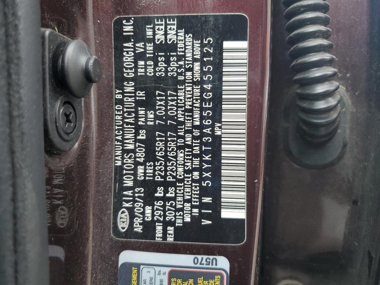 2014 Kia Sorento Lx VIN: 5XYKT3A65EG455125 Lot: 85371195