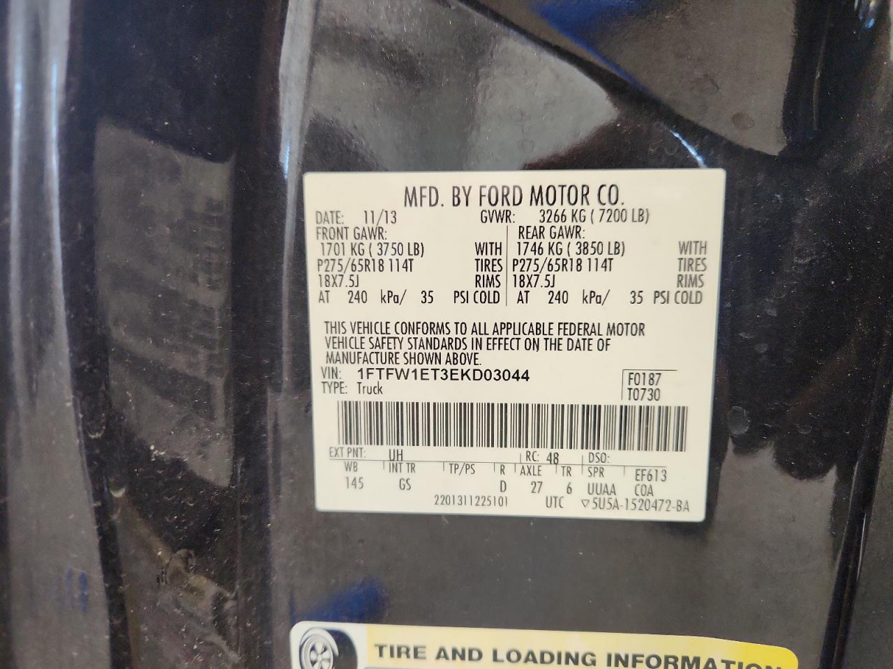 2014 Ford F150 Supercrew VIN: 1FTFW1ET3EKD03044 Lot: 90600765