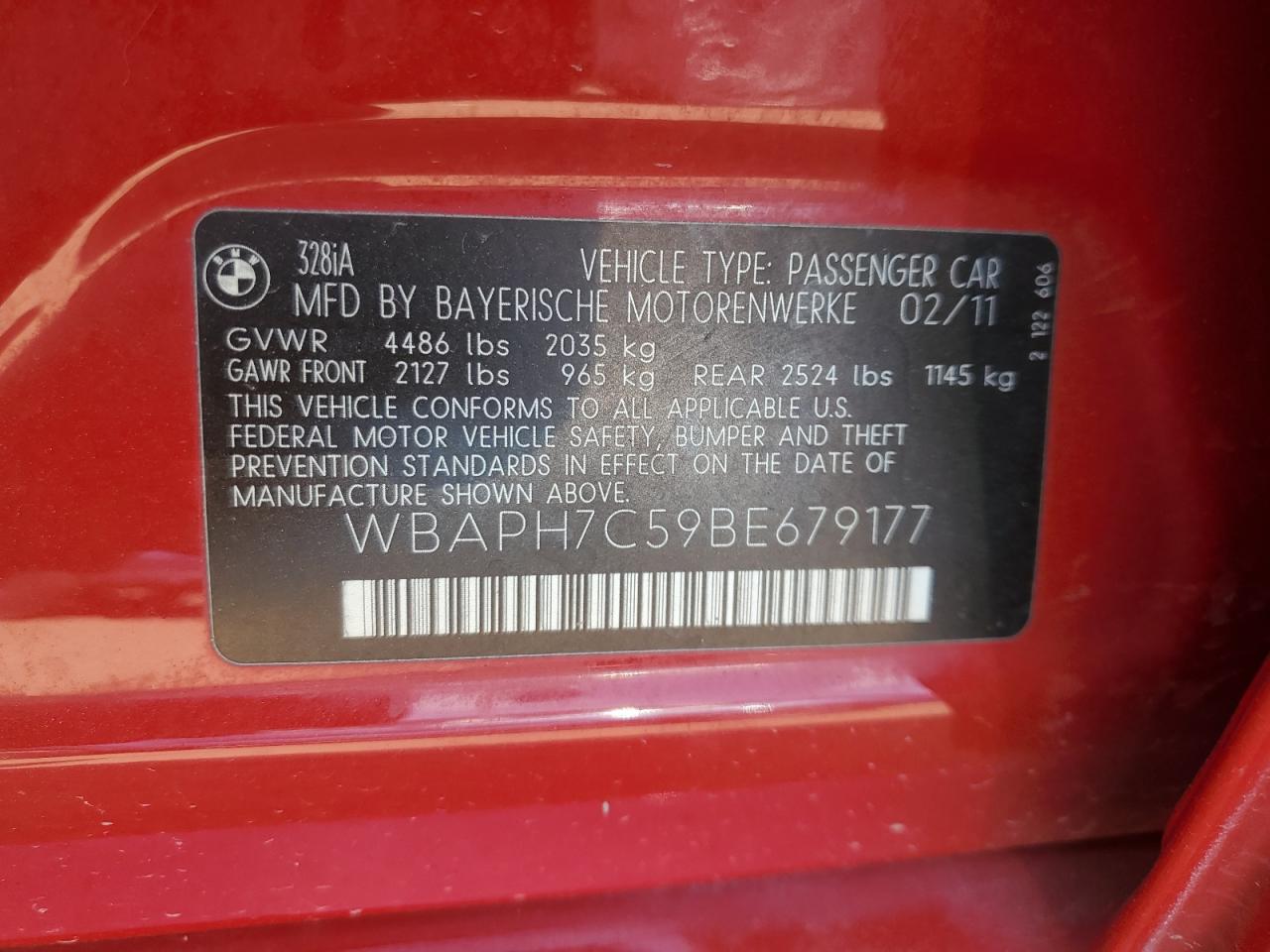 2011 BMW 328 I VIN: WBAPH7C59BE679177 Lot: 82196155