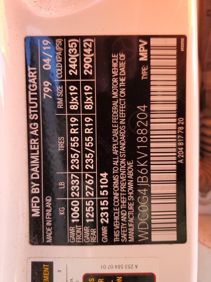 2019 Mercedes-Benz Glc 300 VIN: WDC0G4JB6KV188204 Lot: 87471725