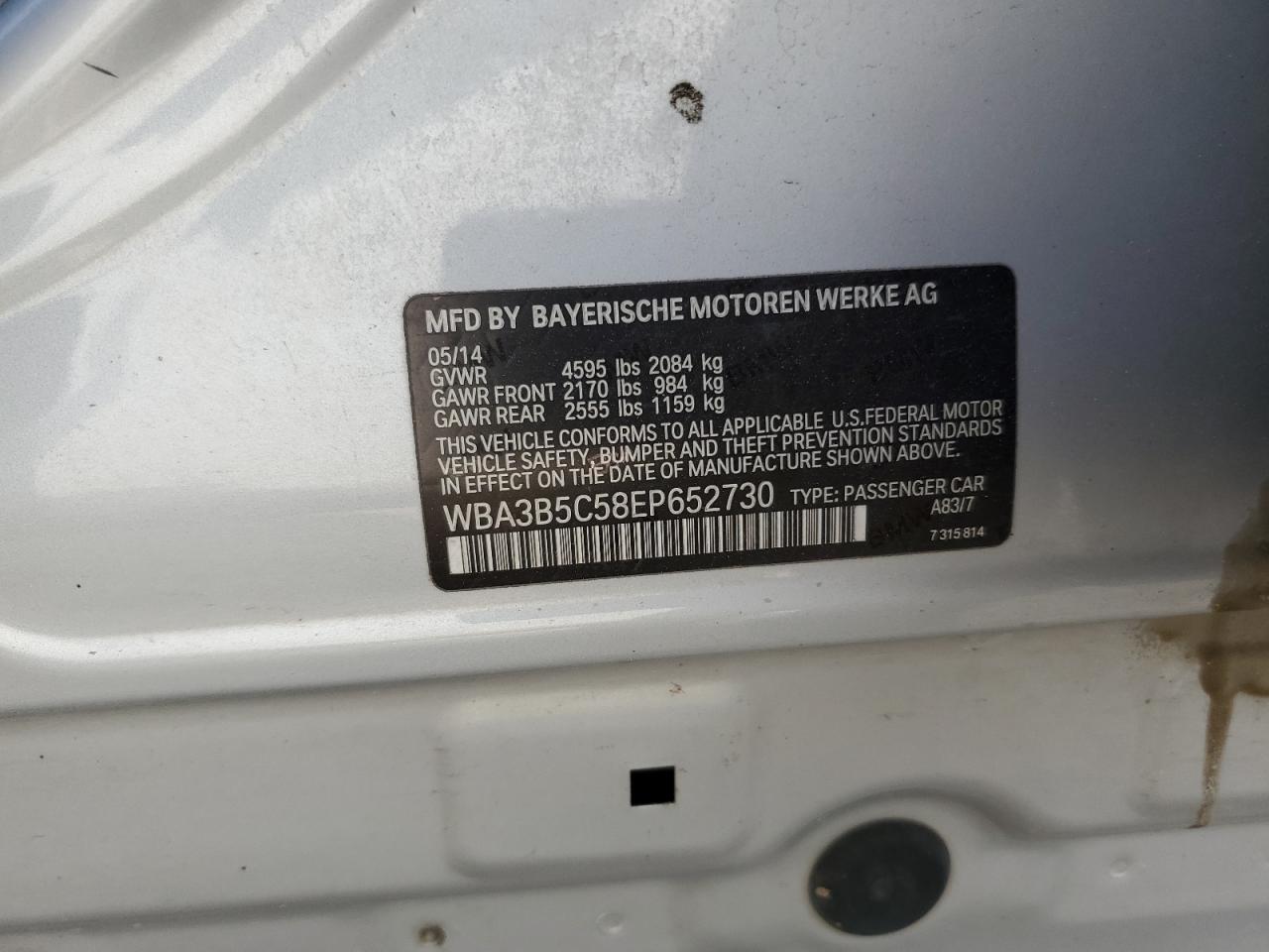 2014 BMW 328 Xi Sulev VIN: WBA3B5C58EP652730 Lot: 84480985