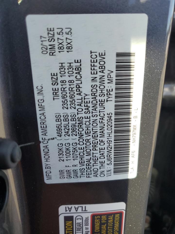 2017 Honda Cr-V Touring VIN: 5J6RW2H91HL020945 Lot: 84930825