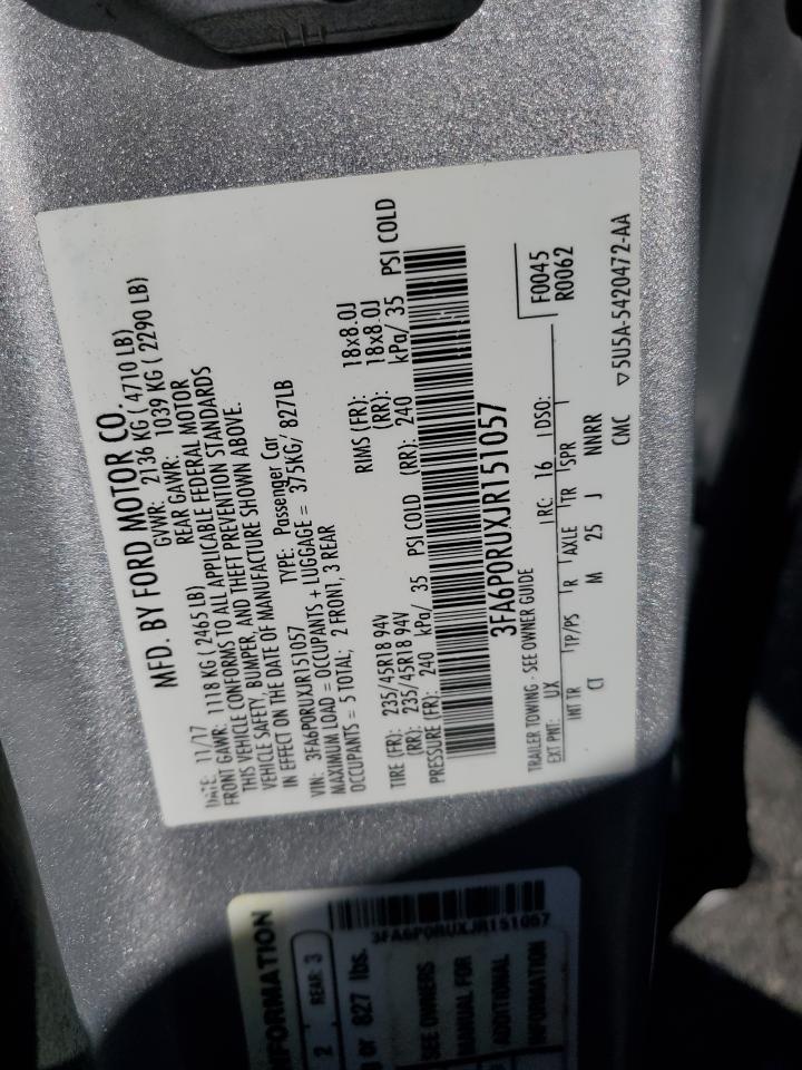 2018 Ford Fusion Titanium/Platinum Hev VIN: 3FA6P0RUXJR151057 Lot: 85270965