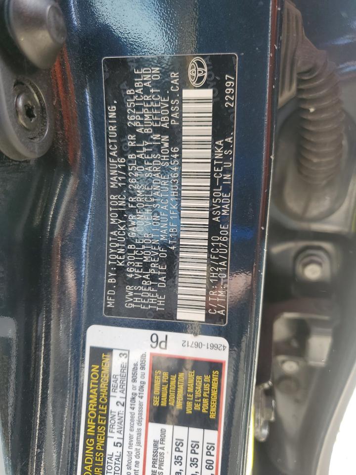 2017 Toyota Camry Le VIN: 4T1BF1FK1HU364546 Lot: 84361305