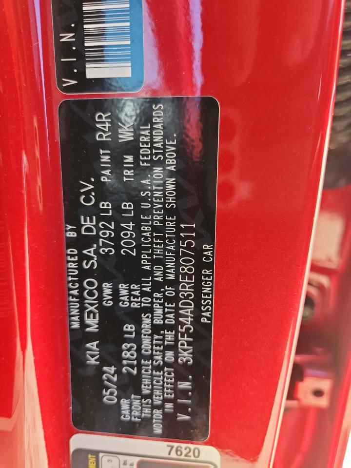 2024 Kia Forte Gt Line VIN: 3KPF54AD3RE807511 Lot: 85340385