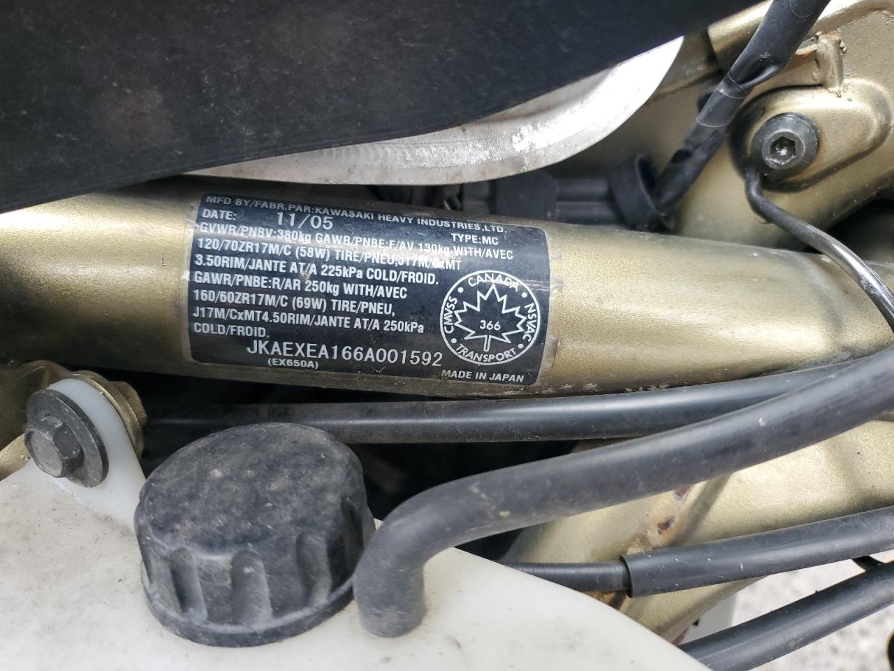 2006 Kawasaki Ex650 A6F VIN: JKAEXEA166A001592 Lot: 86432105