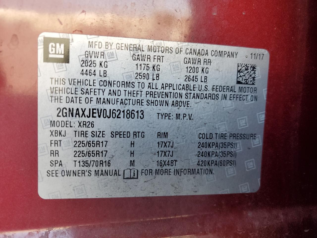 2018 Chevrolet Equinox Lt VIN: 2GNAXJEV0J6218613 Lot: 82252285