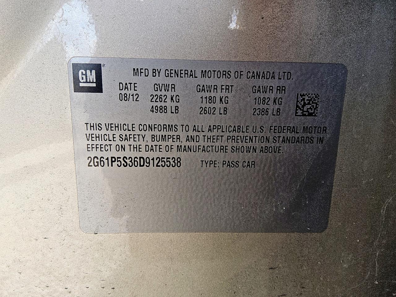 2013 Cadillac Xts Luxury Collection VIN: 2G61P5S36D9125538 Lot: 85331965