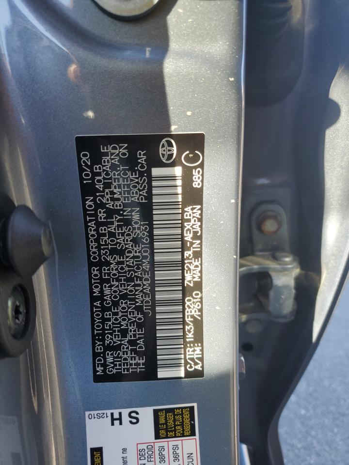 2021 Toyota Corolla Le VIN: JTDEAMDE4MJ016931 Lot: 84637235