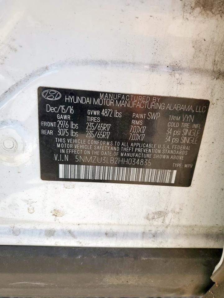 2017 Hyundai Santa Fe Sport VIN: 5NMZU3LB2HH034835 Lot: 85530975