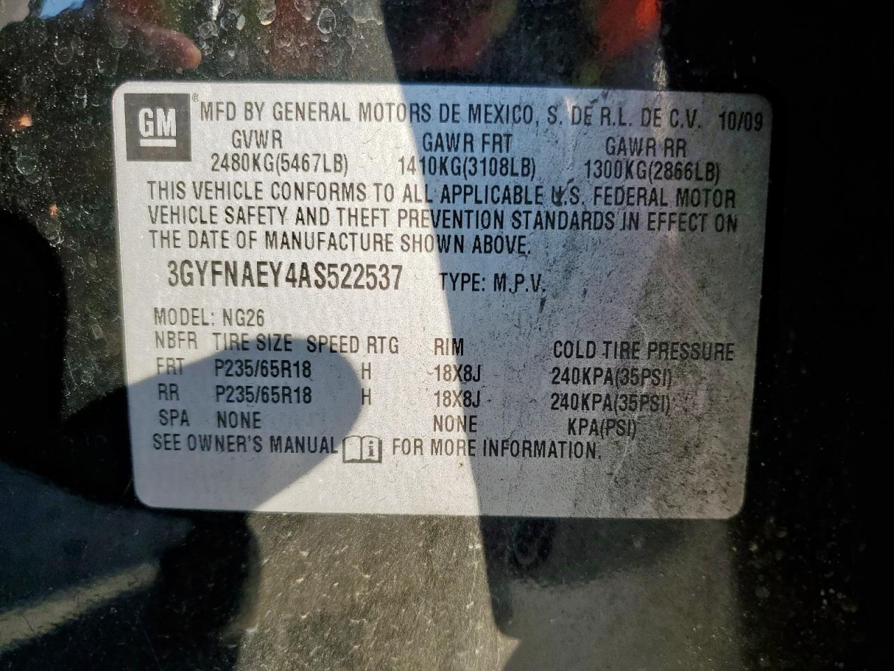 2010 Cadillac Srx Luxury Collection VIN: 3GYFNAEY4AS522537 Lot: 82402625