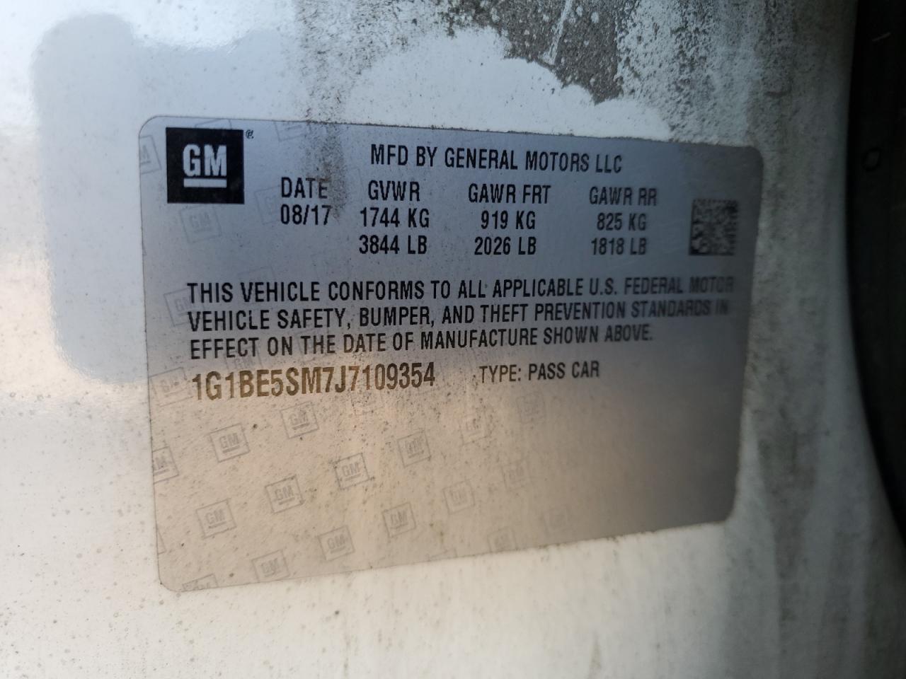 2018 Chevrolet Cruze Lt VIN: 1G1BE5SM7J7109354 Lot: 86509505