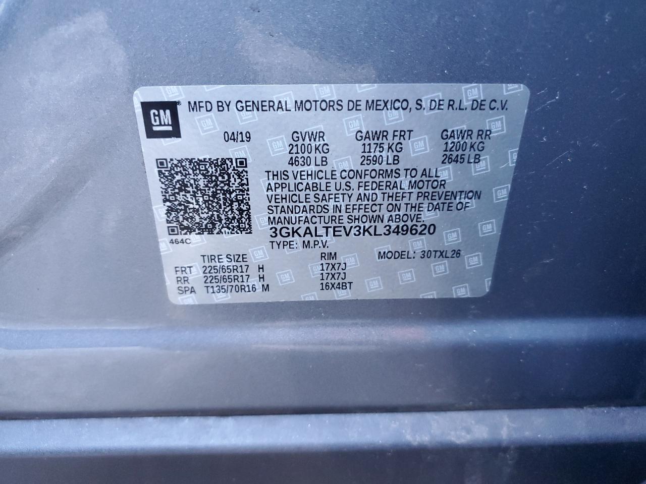 2019 GMC Terrain Sle VIN: 3GKALTEV3KL349620 Lot: 86866705