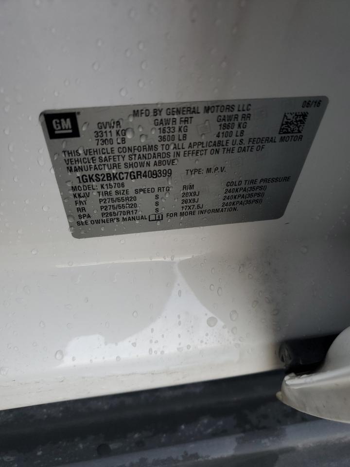 2016 GMC Yukon Slt VIN: 1GKS2BKC7GR409399 Lot: 89916425