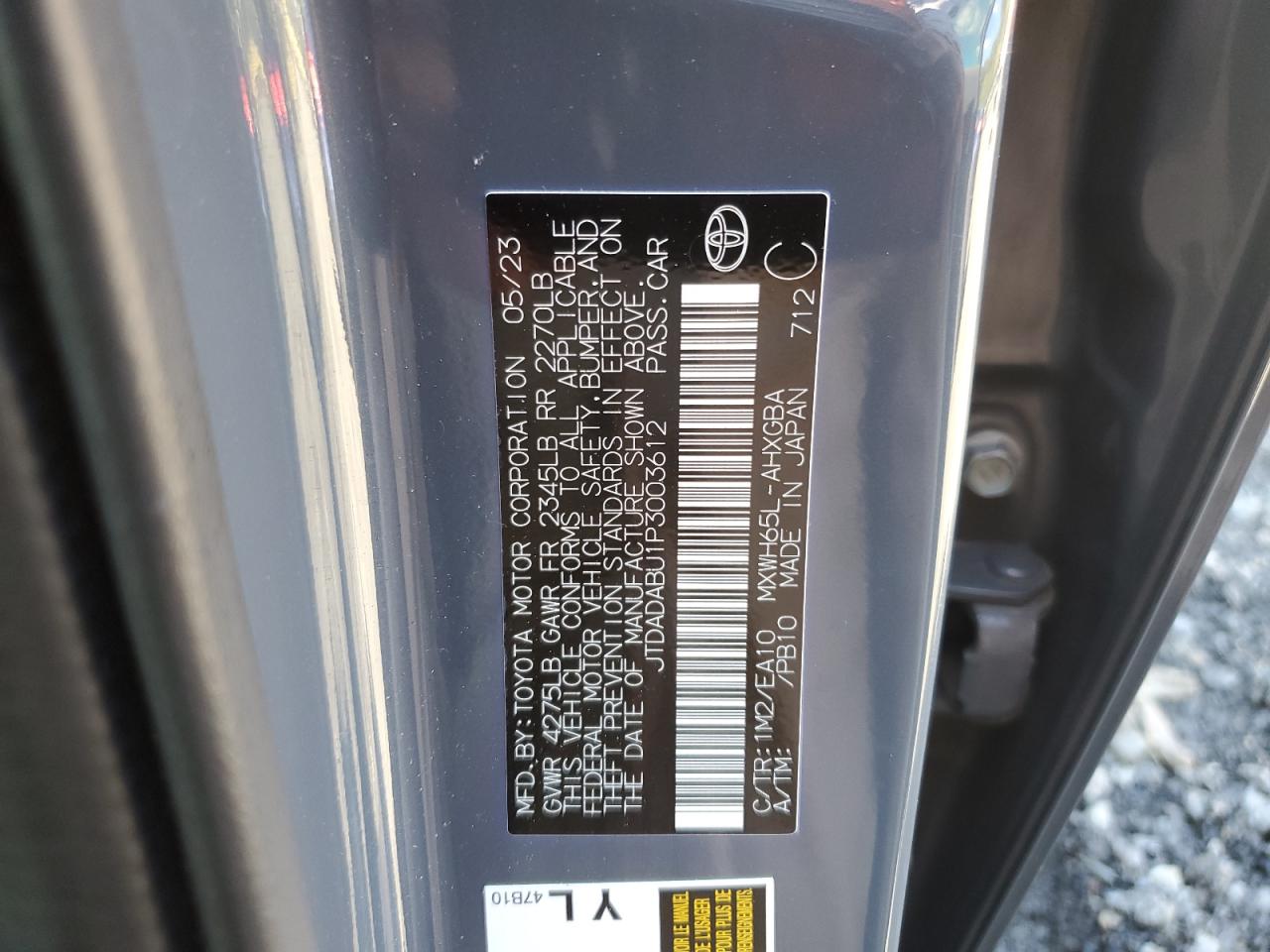 2023 Toyota Prius Le VIN: JTDADABU1P3003612 Lot: 82376925