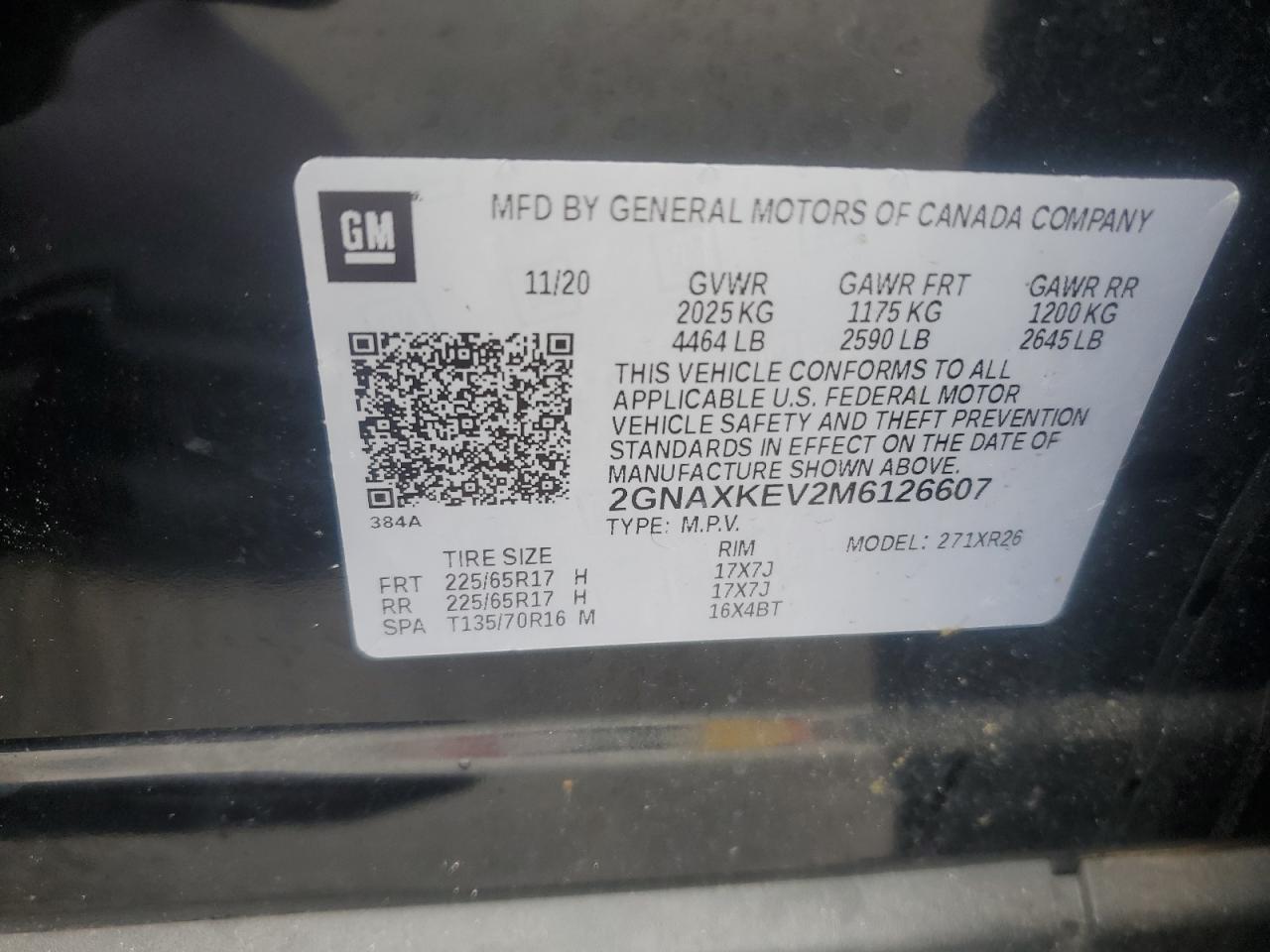 2021 Chevrolet Equinox Lt VIN: 2GNAXKEV2M6126607 Lot: 85860955