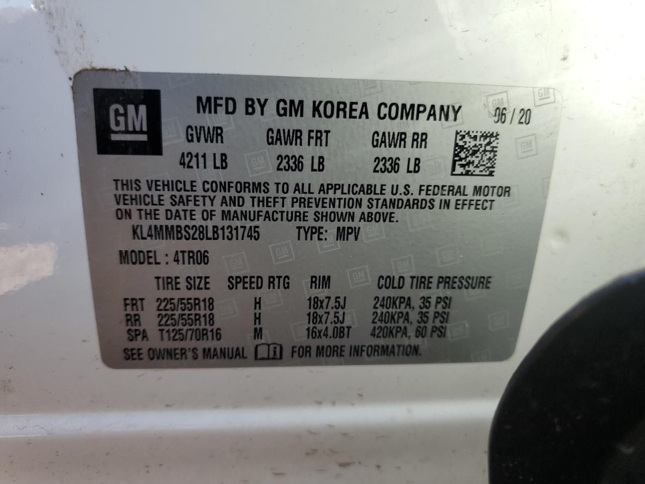 2020 Buick Encore Gx Preferred VIN: KL4MMBS28LB131745 Lot: 86693695