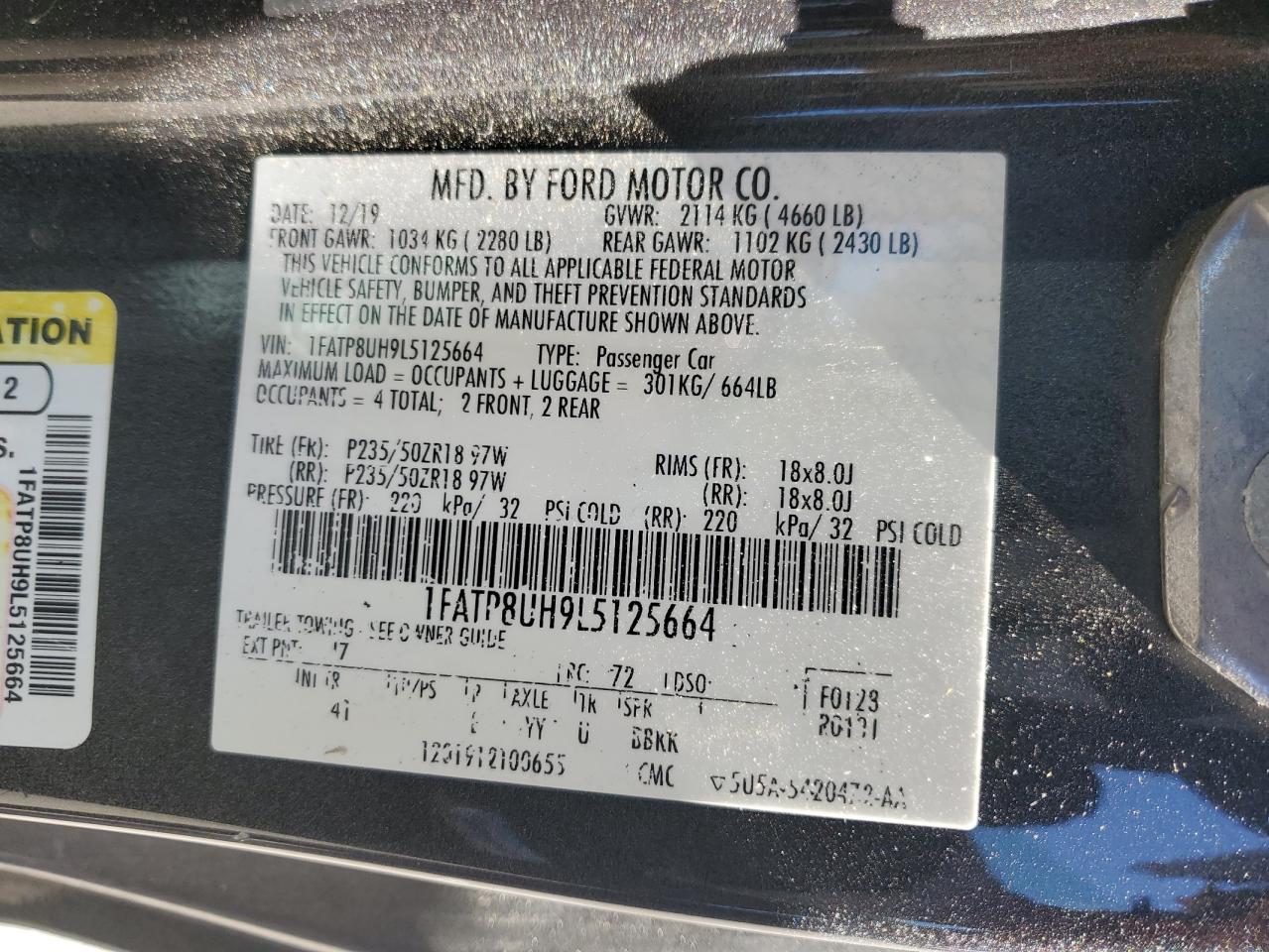 2020 Ford Mustang VIN: 1FATP8UH9L5125664 Lot: 81608035