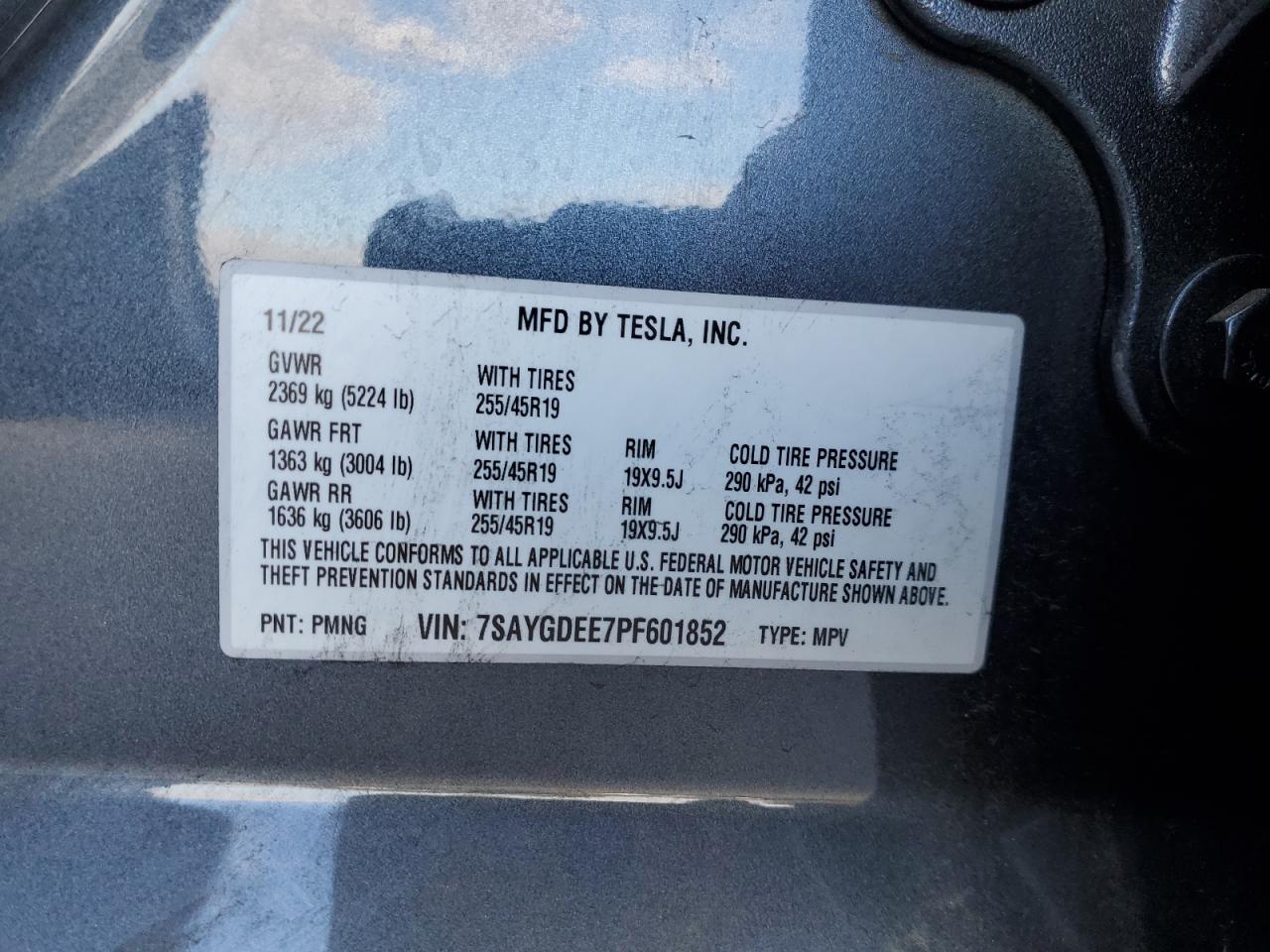 2023 Tesla Model Y VIN: 7SAYGDEE7PF601852 Lot: 82402195
