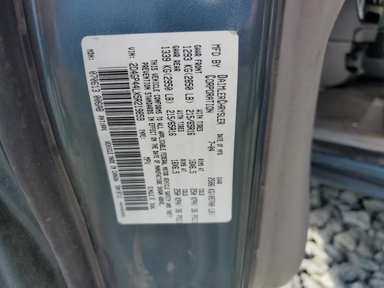 2005 Dodge Grand Caravan Sxt VIN: 2D4GP44LX5R219859 Lot: 90506185