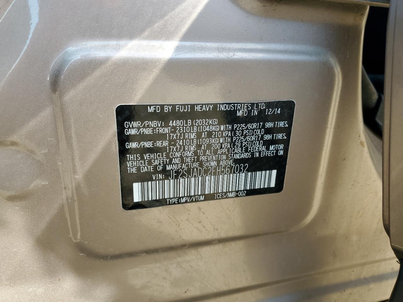 2015 Subaru Forester 2.5I Premium VIN: JF2SJADC2FH567032 Lot: 82478605