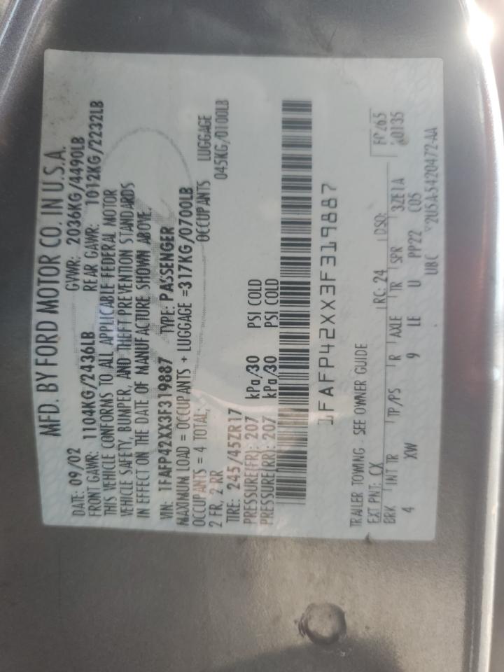 2003 Ford Mustang Gt VIN: 1FAFP42XX3F319887 Lot: 82412405