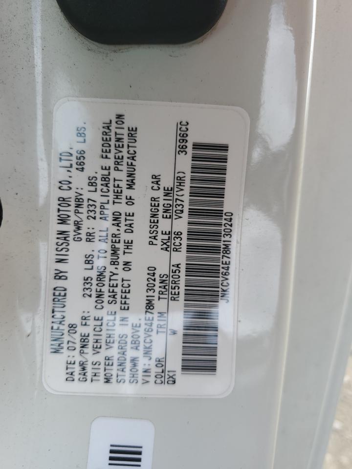 2008 Infiniti G37 Base VIN: JNKCV64E78M130240 Lot: 81934765