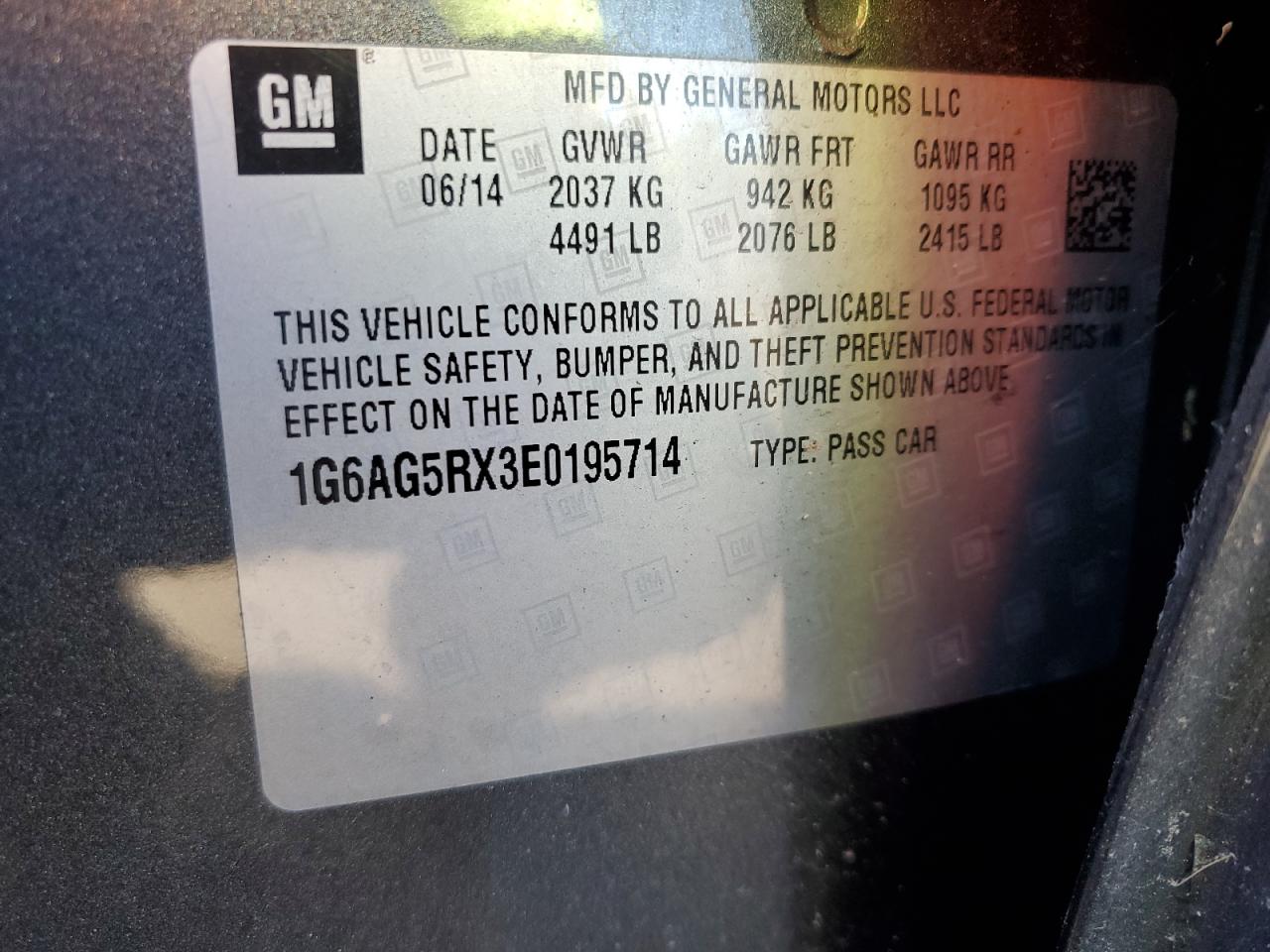 2014 Cadillac Ats VIN: 1G6AG5RX3E0195714 Lot: 86130725