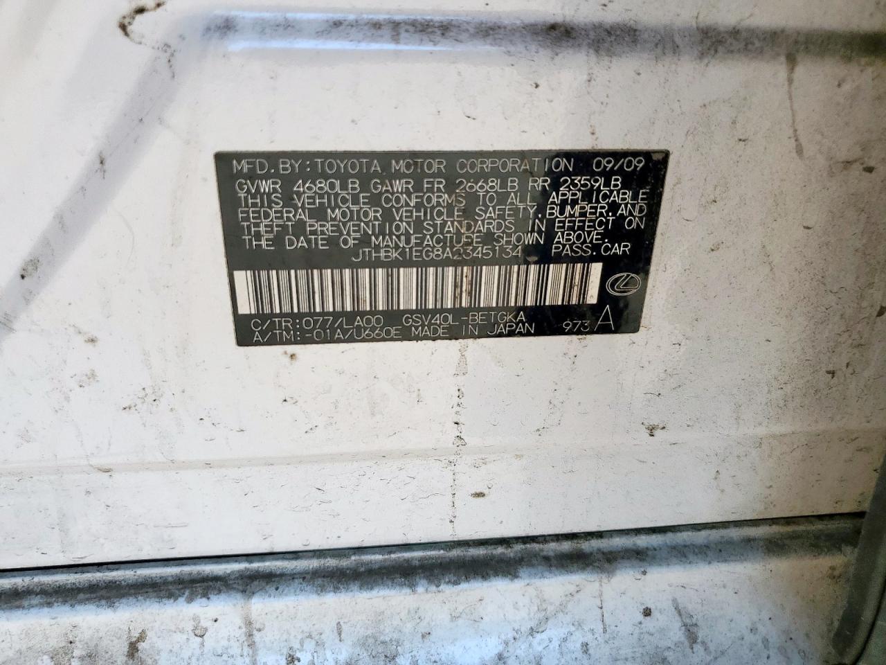 2010 Lexus Es 350 VIN: JTHBK1EG8A2345134 Lot: 84814755