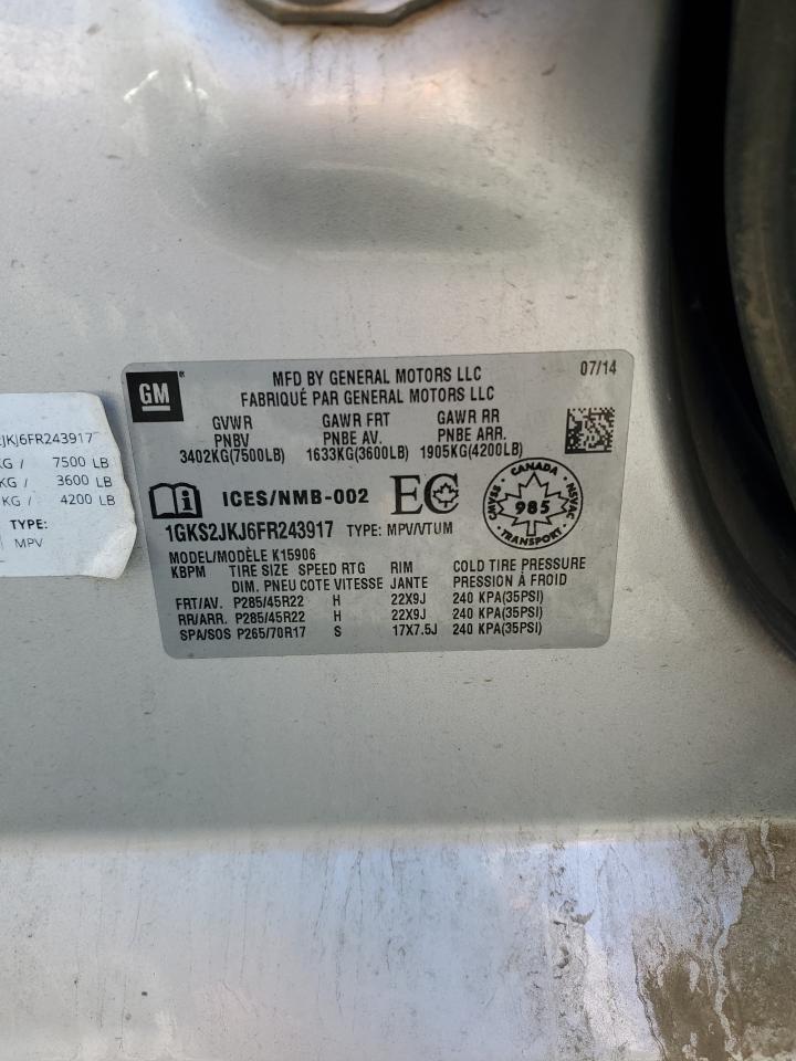 2015 GMC Yukon Xl Denali VIN: 1GKS2JKJ6FR243917 Lot: 86522245