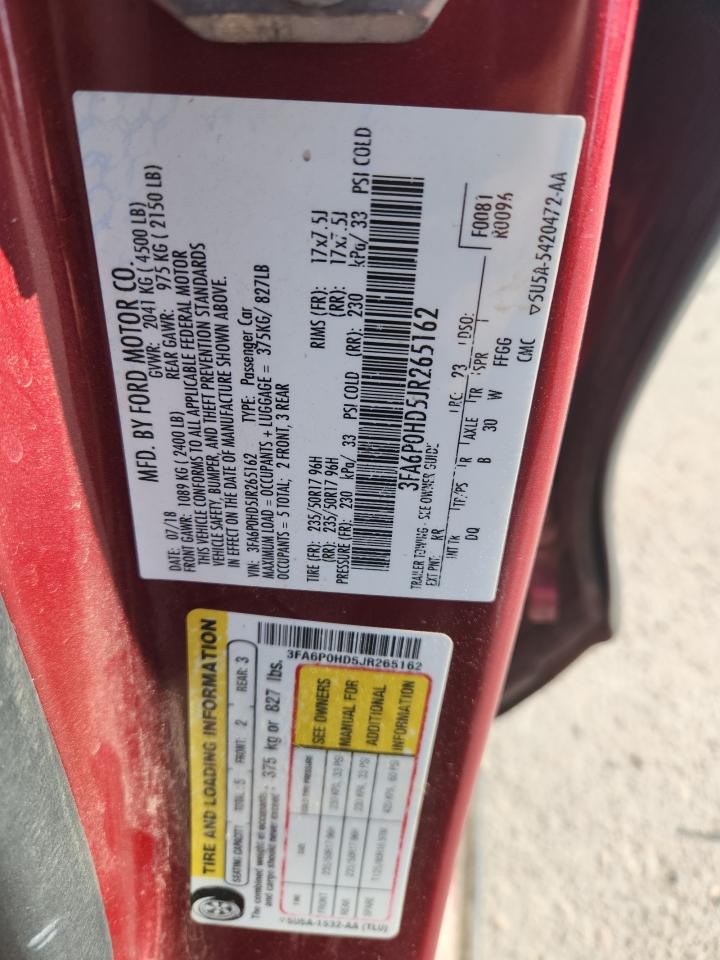 2018 Ford Fusion Se VIN: 3FA6P0HD5JR265162 Lot: 85891155