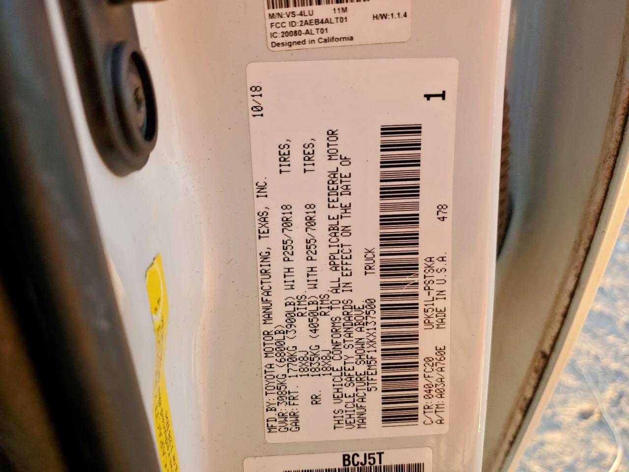 2019 Toyota Tundra Crewmax Sr5 VIN: 5TFEM5F1XKX137500 Lot: 85751375