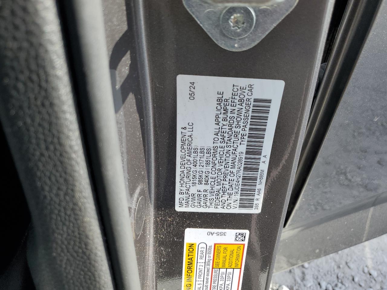 2024 Acura Integra VIN: 19UDE4H27RA028919 Lot: 85723255