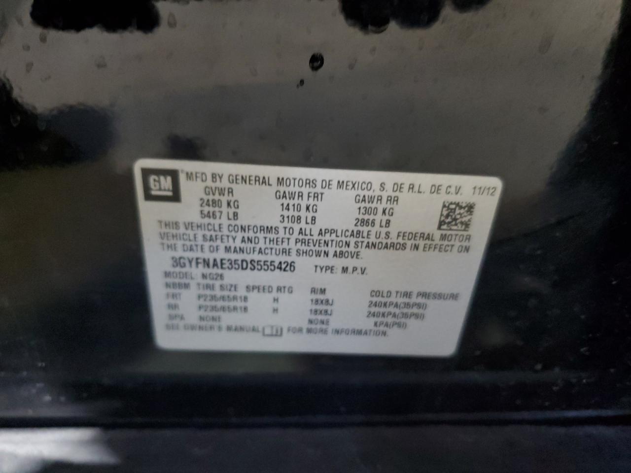 2013 Cadillac Srx VIN: 3GYFNAE35DS555426 Lot: 84815025