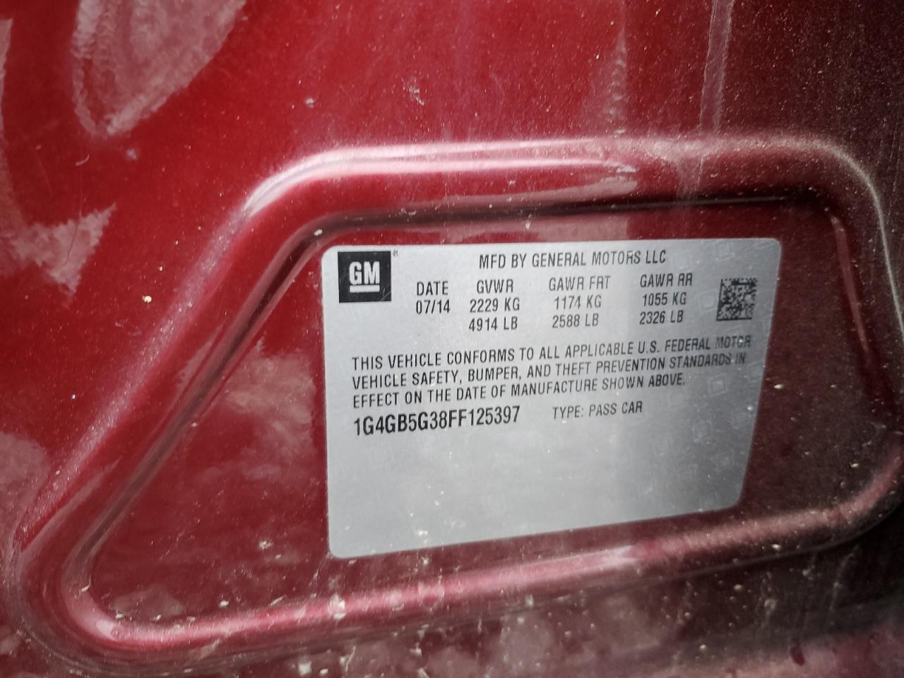 2015 Buick Lacrosse VIN: 1G4GB5G38FF125397 Lot: 84870935