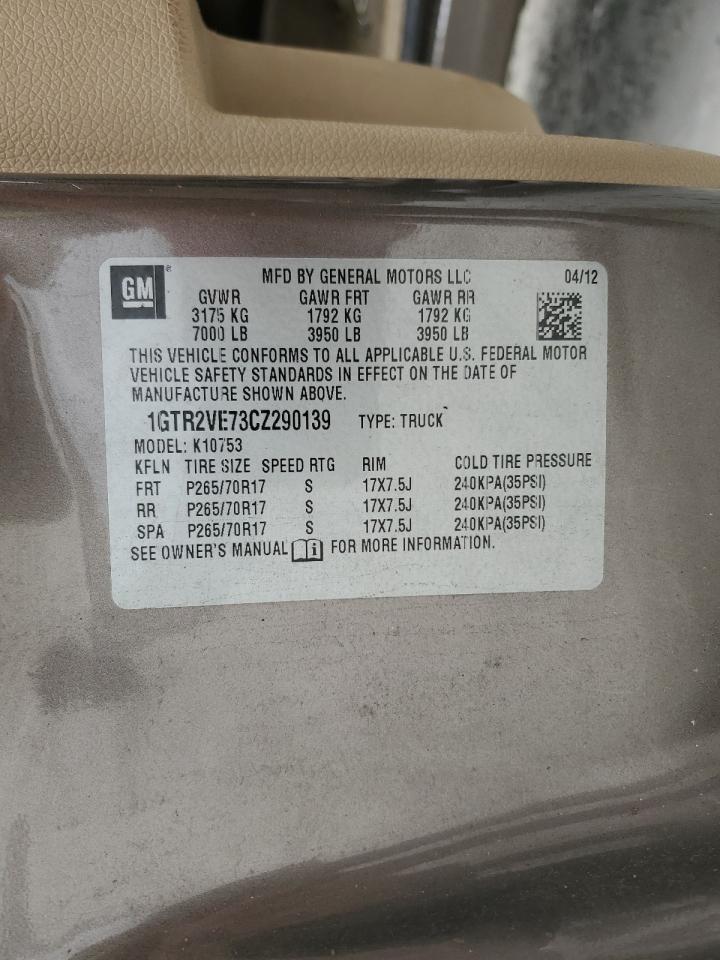 2012 GMC Sierra K1500 Sle VIN: 1GTR2VE73CZ290139 Lot: 85370985