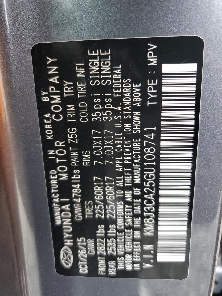 2016 Hyundai Tucson Limited VIN: KM8J3CA25GU108741 Lot: 82221675