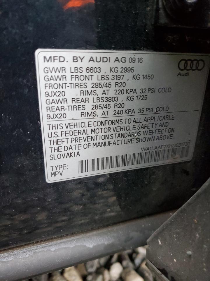 2017 Audi Q7 Premium Plus VIN: WA1LAAF7XHD031730 Lot: 90279395