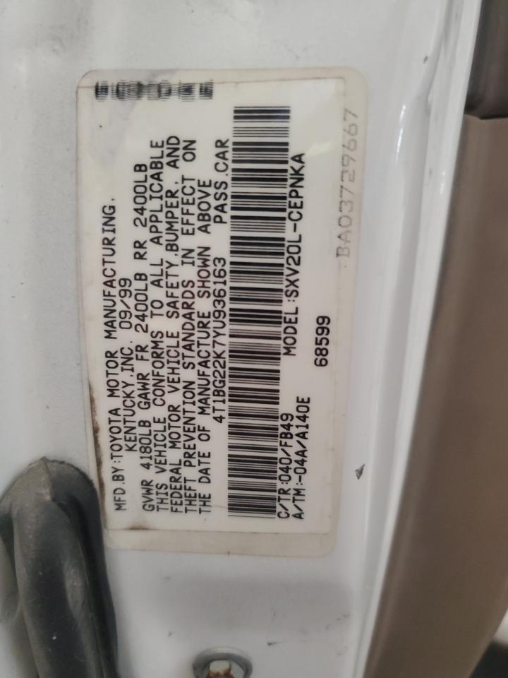 2000 Toyota Camry Ce VIN: 4T1BG22K7YU936163 Lot: 85313105