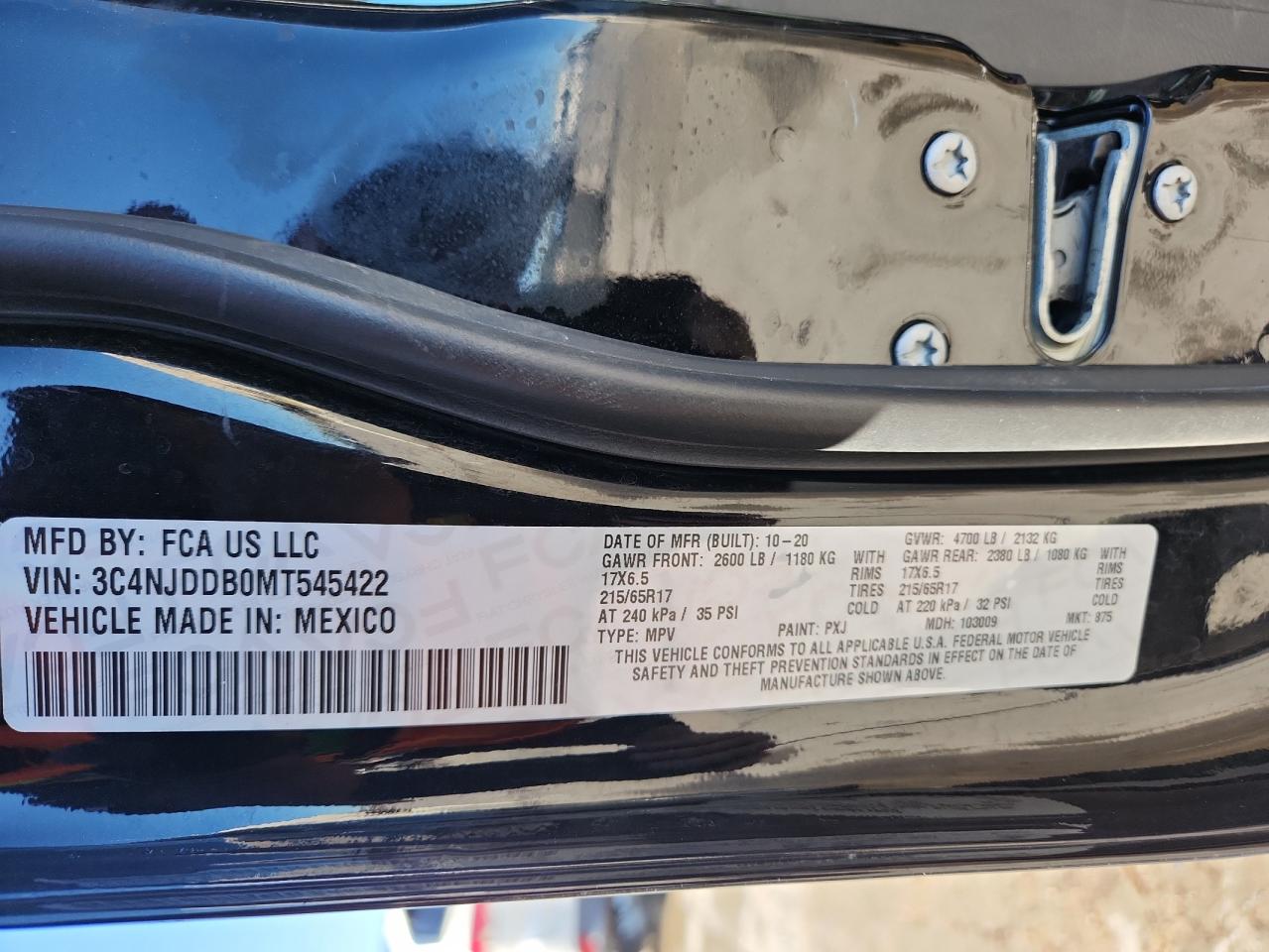 2021 Jeep Compass Trailhawk VIN: 3C4NJDDB0MT545422 Lot: 85846055