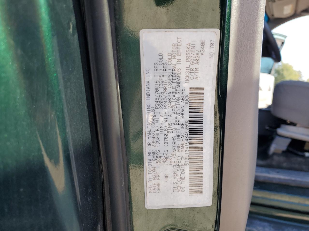 2004 Toyota Tundra Double Cab Sr5 VIN: 5TBET34154S450692 Lot: 85937805