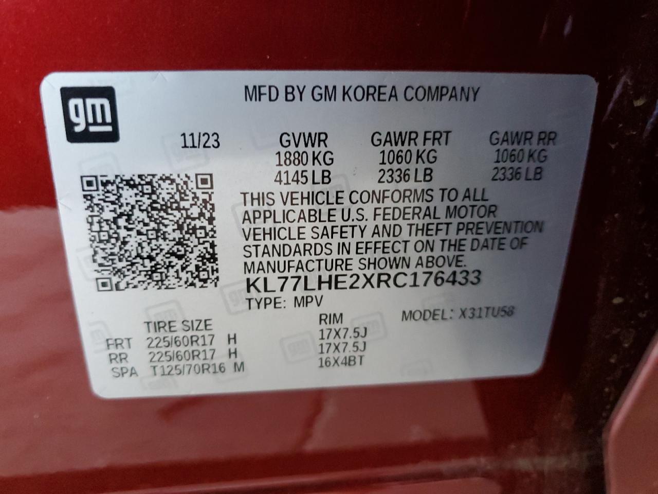 2024 Chevrolet Trax 1Lt VIN: KL77LHE2XRC176433 Lot: 85396645