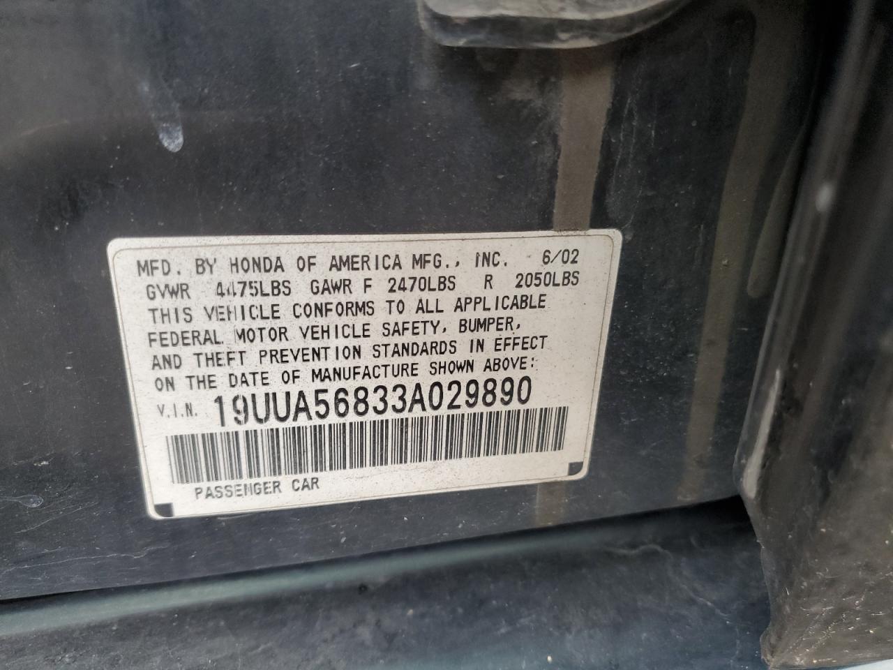 2003 Acura 3.2Tl Type-S VIN: 19UUA56833A029890 Lot: 85941465