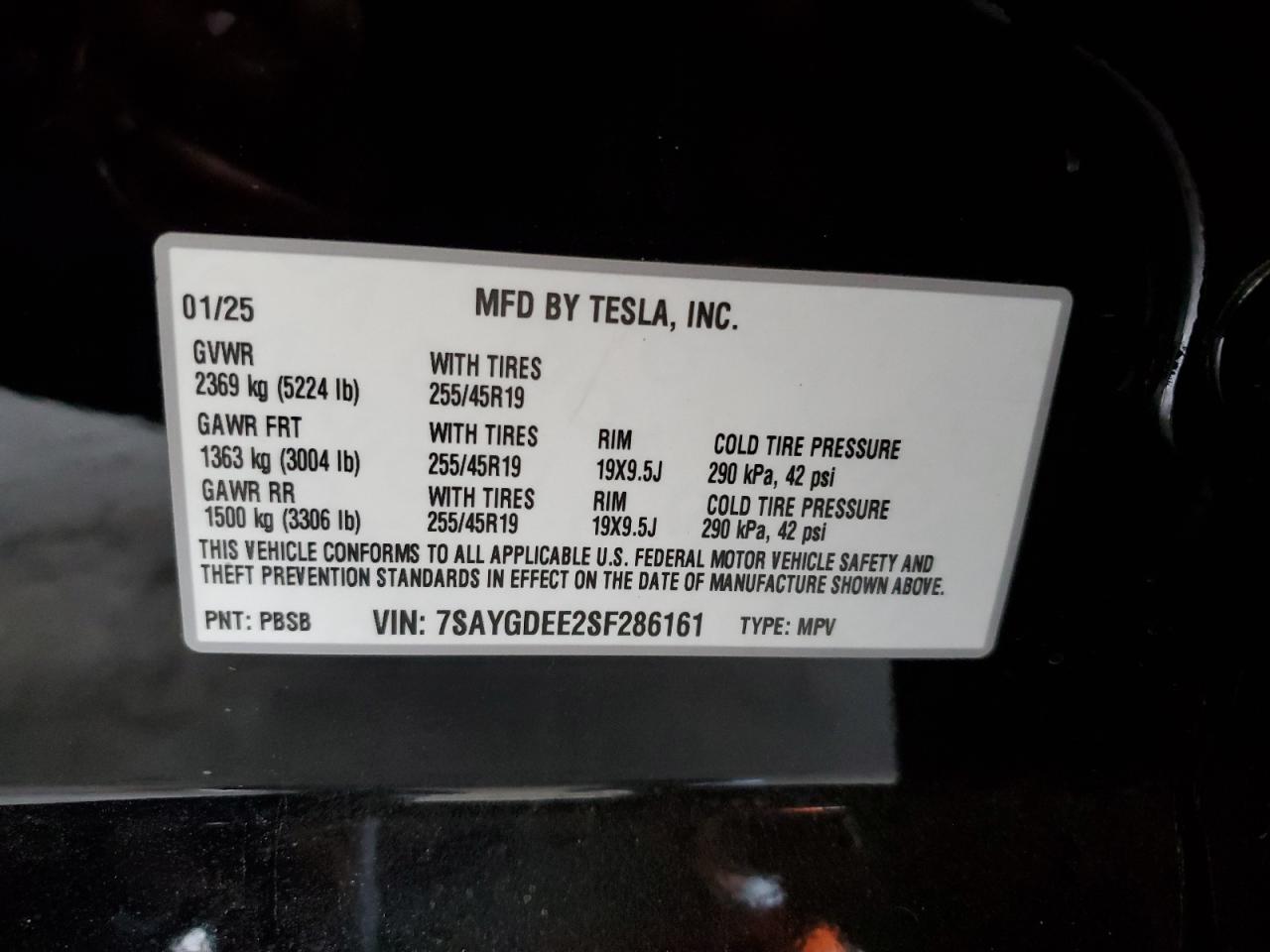 2025 Tesla Model Y VIN: 7SAYGDEE2SF286161 Lot: 85193635