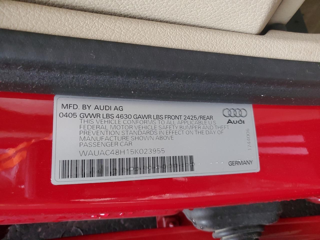 2005 Audi A4 1.8 Cabriolet VIN: WAUAC48H15K023955 Lot: 89909715