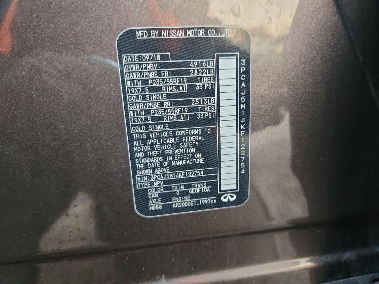 2019 Infiniti Qx50 Essential VIN: 3PCAJ5M14KF122754 Lot: 90533805