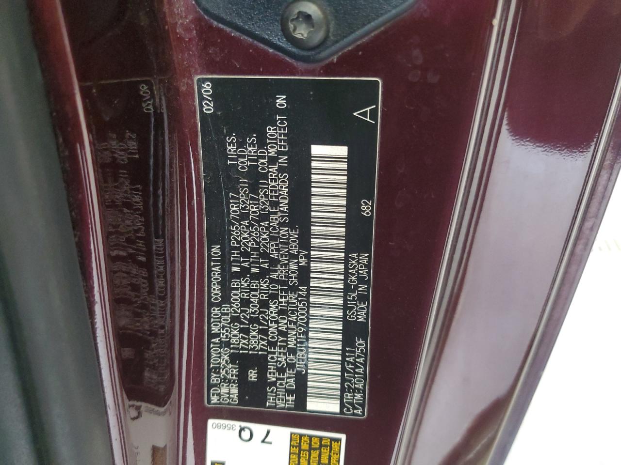 2007 Toyota Fj Cruiser VIN: JTEBU11F970005144 Lot: 81958045