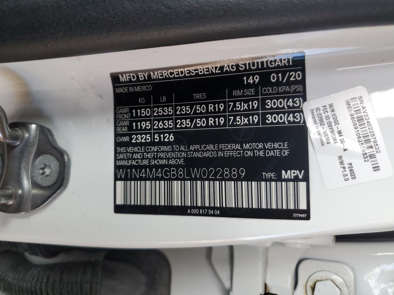 2020 Mercedes-Benz Glb 250 VIN: W1N4M4GB8LW022889 Lot: 86302045